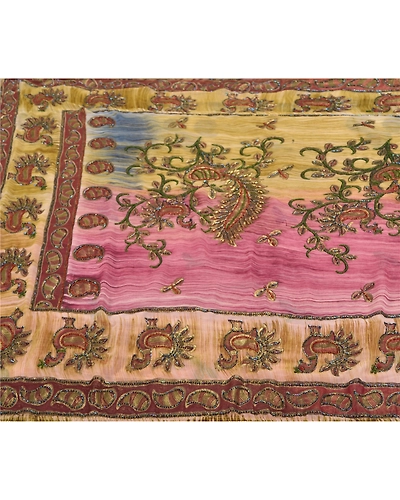 Sanskriti Vintage Indian Sarees Georgette Glass Beads Sari Craft Painted Fabric, PS-58643-Multi Color-Handmade Kalamkari Work-Georgette (Not Pure Georgette)-3