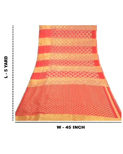 Sanskriti Vintage Golden Sarees Art Silk Hand-Woven Sari Craft 5 Yard Fabric, PS-58646-Golden-Hand-Woven Work-Art (Artificial) Silk-1
