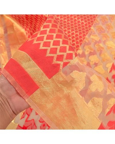 Sanskriti Vintage Golden Sarees Art Silk Hand-Woven Sari Craft 5 Yard Fabric, PS-58646-Golden-Hand-Woven Work-Art (Artificial) Silk-4