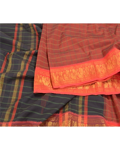 Sanskriti Vintage Black Sarees Blend Cotton Woven Chettinad/Kandangi Sari Fabric, PS-58655-Black-Woven Work-Blend Cotton-2