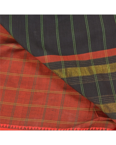 Sanskriti Vintage Black Sarees Blend Cotton Woven Chettinad/Kandangi Sari Fabric, PS-58655-Black-Woven Work-Blend Cotton-3