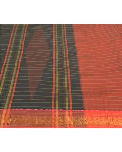 Sanskriti Vintage Black Sarees Blend Cotton Woven Chettinad/Kandangi Sari Fabric, PS-58655-Black-Woven Work-Blend Cotton-4