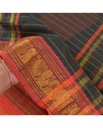 Sanskriti Vintage Black Sarees Blend Cotton Woven Chettinad/Kandangi Sari Fabric, PS-58655-Black-Woven Work-Blend Cotton-7