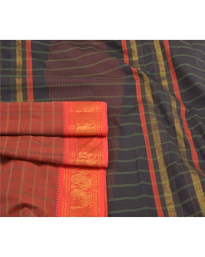 Sanskriti Vintage Black Sarees Blend Cotton Woven Chettinad/Kandangi Sari Fabric, PS-58655-Black-Woven Work-Blend Cotton-8