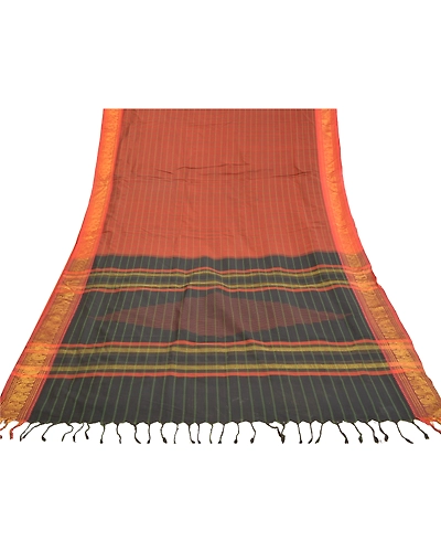 Sanskriti Vintage Black Sarees Blend Cotton Woven Chettinad/Kandangi Sari Fabric, PS-58655-Black-Woven Work-Blend Cotton-9