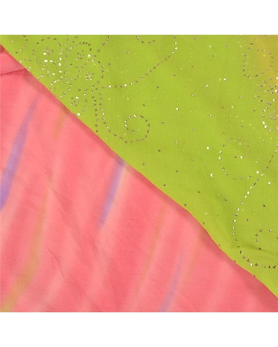 Sanskriti Vintage Pink Sarees Pure Georgette Silk Handmade Premium Sari Fabric, PS-58675-Pink &amp; Orange-Mukesh Work-100% Pure Georgette Silk-2