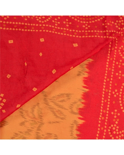 Sanskriti Vintage Dark Red Indian Sarees Art Silk Bandhani Printed Sari Fabric, PS-58697-Dark Red &amp; Shade Of Saffron-Ikat Work-Art (Artificial) Silk-2