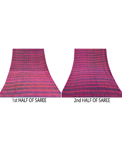 Sanskriti Vintage Pink Sarees 100% Pure Silk Hand Beaded Sari Premium Fabric, PS-58698-Pink &amp; Purple-Sequins Work-100% Pure Silk-5