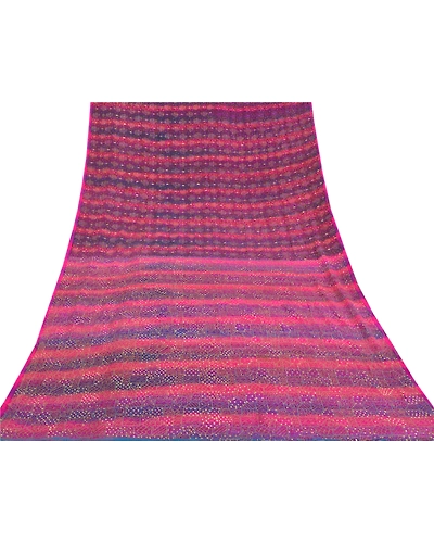 Sanskriti Vintage Pink Sarees 100% Pure Silk Hand Beaded Sari Premium Fabric, PS-58698-Pink &amp; Purple-Sequins Work-100% Pure Silk-8