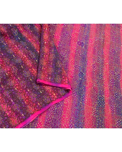 Sanskriti Vintage Pink Sarees 100% Pure Silk Hand Beaded Sari Premium Fabric, PS-58698-Pink &amp; Purple-Sequins Work-100% Pure Silk-9