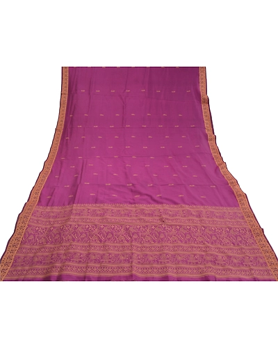 Sanskriti Vintage Purple Indian Sarees Art Silk Woven Human Sari Craft Fabric, PS-58704-Purple-Thread Work-Art (Artificial) Silk-9