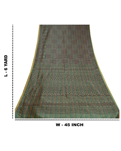 Sanskriti Vintage Green Sarees Art Silk Printed Sari Craft 5 Yard Fabric, PS-58711-Shade Of Green-Printed Work-Art (Artificial) Silk-1