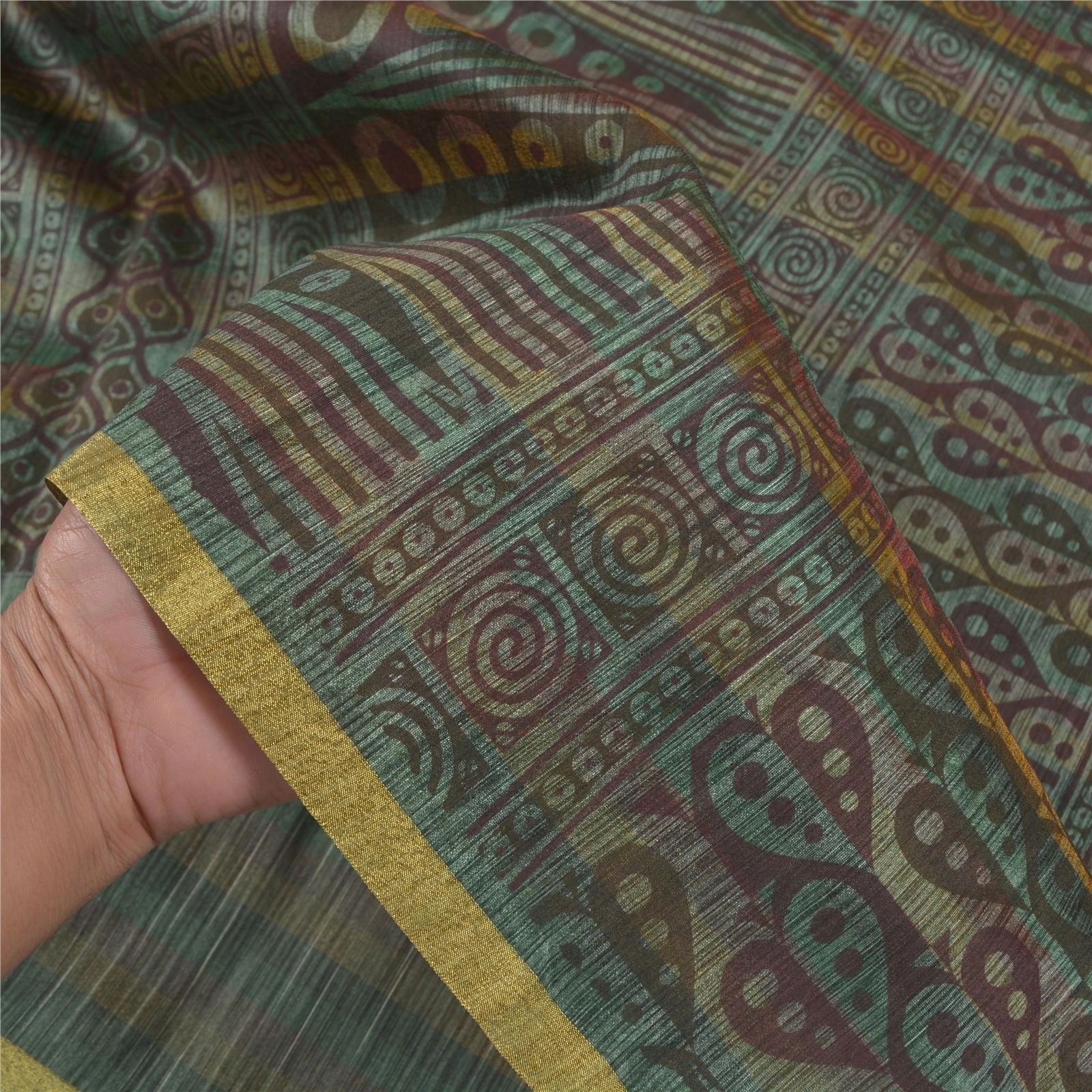 Sanskriti Vintage Green Sarees Art Silk Printed Sari Craft 5 Yard Fabric, PS-58711-Shade Of Green-Printed Work-Art (Artificial) Silk-4