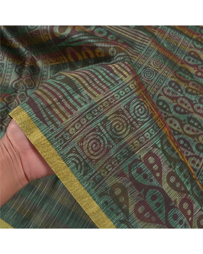Sanskriti Vintage Green Sarees Art Silk Printed Sari Craft 5 Yard Fabric, PS-58711-Shade Of Green-Printed Work-Art (Artificial) Silk-4
