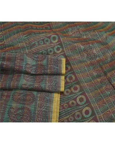 Sanskriti Vintage Green Sarees Art Silk Printed Sari Craft 5 Yard Fabric, PS-58711-Shade Of Green-Printed Work-Art (Artificial) Silk-7
