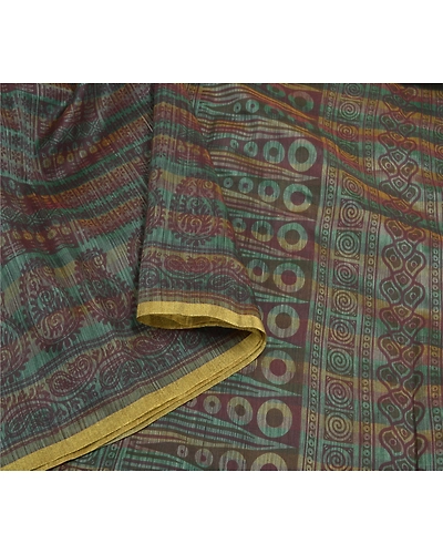Sanskriti Vintage Green Sarees Art Silk Printed Sari Craft 5 Yard Fabric, PS-58711-Shade Of Green-Printed Work-Art (Artificial) Silk-9