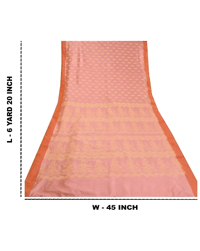 Sanskriti Vintage Pink Sarees Art Silk Pink Woven Premium Sari Craft Fabric, PS-58719-Pink-Woven Work-Cotton (Not Pure Cotton)-1