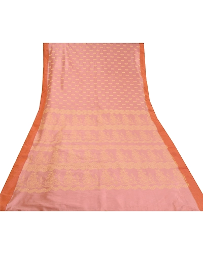 Sanskriti Vintage Pink Sarees Art Silk Pink Woven Premium Sari Craft Fabric, PS-58719-Pink-Woven Work-Cotton (Not Pure Cotton)-8