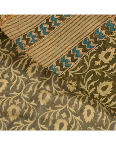 Sanskriti Vintage Green Indian Sarees 100% Pure Cotton Printed Sari Craft Fabric, PS-58744-Shade Of Green-Printed Work-100% Pure Cotton-2