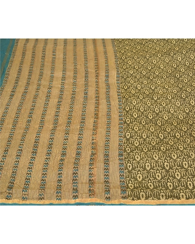 Sanskriti Vintage Green Indian Sarees 100% Pure Cotton Printed Sari Craft Fabric, PS-58744-Shade Of Green-Printed Work-100% Pure Cotton-3