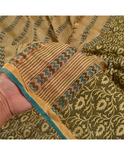 Sanskriti Vintage Green Indian Sarees 100% Pure Cotton Printed Sari Craft Fabric, PS-58744-Shade Of Green-Printed Work-100% Pure Cotton-4