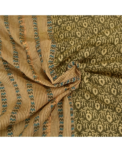 Sanskriti Vintage Green Indian Sarees 100% Pure Cotton Printed Sari Craft Fabric, PS-58744-Shade Of Green-Printed Work-100% Pure Cotton-6