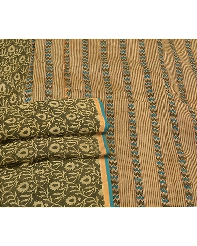 Sanskriti Vintage Green Indian Sarees 100% Pure Cotton Printed Sari Craft Fabric, PS-58744-Shade Of Green-Printed Work-100% Pure Cotton-7