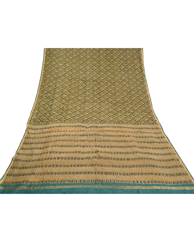 Sanskriti Vintage Green Indian Sarees 100% Pure Cotton Printed Sari Craft Fabric, PS-58744-Shade Of Green-Printed Work-100% Pure Cotton-8