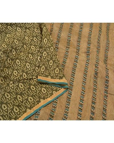 Sanskriti Vintage Green Indian Sarees 100% Pure Cotton Printed Sari Craft Fabric, PS-58744-Shade Of Green-Printed Work-100% Pure Cotton-9