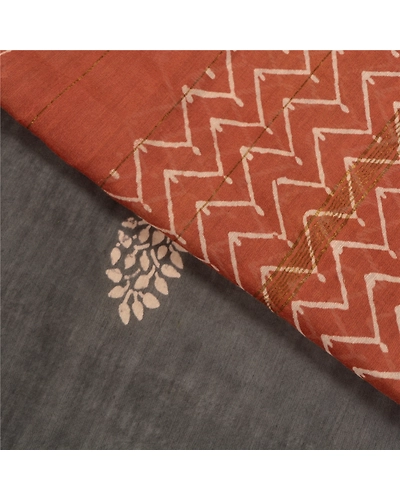 Sanskriti Vintage Black Sarees 100% Pure Cotton Sari Craft 5 Yard Fabric, PS-58747-Black &amp; Brown-Printed Work-100% Pure Cotton-2