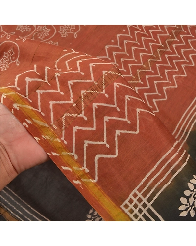 Sanskriti Vintage Black Sarees 100% Pure Cotton Sari Craft 5 Yard Fabric, PS-58747-Black &amp; Brown-Printed Work-100% Pure Cotton-4