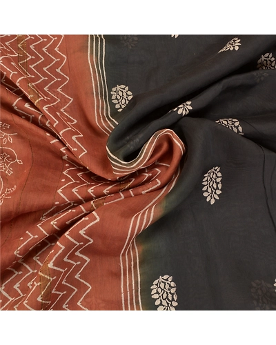 Sanskriti Vintage Black Sarees 100% Pure Cotton Sari Craft 5 Yard Fabric, PS-58747-Black &amp; Brown-Printed Work-100% Pure Cotton-6