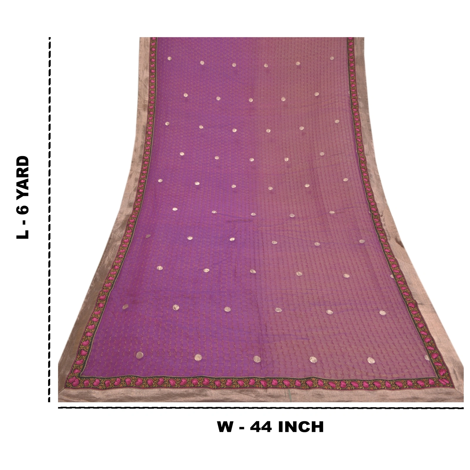 Sanskriti Vintage Purple Sarees Pure Georgette Silk Embroidered Sari Fabric, PS-58748-Purple &amp; Brown-Printed Work-100% Pure Georgette Silk &amp; Net Mesh-1