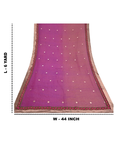 Sanskriti Vintage Purple Sarees Pure Georgette Silk Embroidered Sari Fabric, PS-58748-Purple &amp; Brown-Printed Work-100% Pure Georgette Silk &amp; Net Mesh-1