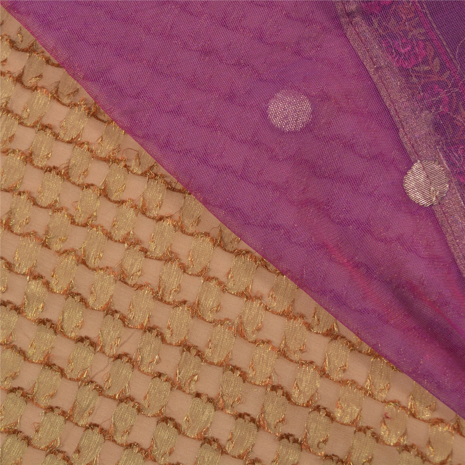 Sanskriti Vintage Purple Sarees Pure Georgette Silk Embroidered Sari Fabric, PS-58748-Purple &amp; Brown-Printed Work-100% Pure Georgette Silk &amp; Net Mesh-2