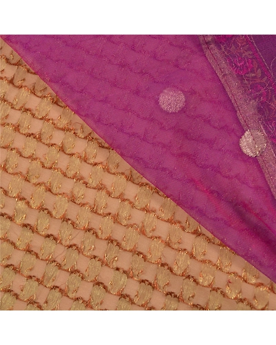 Sanskriti Vintage Purple Sarees Pure Georgette Silk Embroidered Sari Fabric, PS-58748-Purple &amp; Brown-Printed Work-100% Pure Georgette Silk &amp; Net Mesh-2