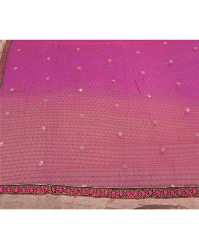 Sanskriti Vintage Purple Sarees Pure Georgette Silk Embroidered Sari Fabric, PS-58748-Purple &amp; Brown-Printed Work-100% Pure Georgette Silk &amp; Net Mesh-3