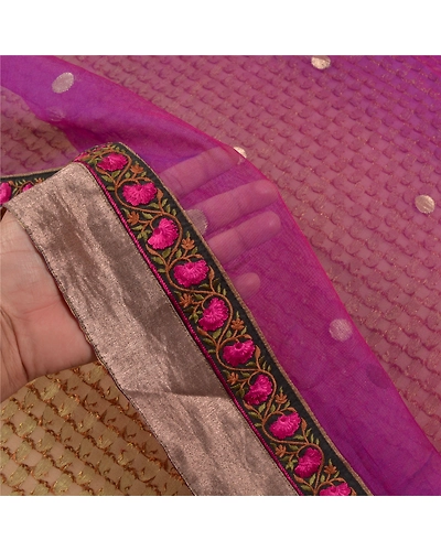 Sanskriti Vintage Purple Sarees Pure Georgette Silk Embroidered Sari Fabric, PS-58748-Purple &amp; Brown-Printed Work-100% Pure Georgette Silk &amp; Net Mesh-4