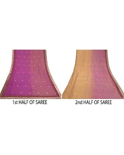Sanskriti Vintage Purple Sarees Pure Georgette Silk Embroidered Sari Fabric, PS-58748-Purple &amp; Brown-Printed Work-100% Pure Georgette Silk &amp; Net Mesh-5