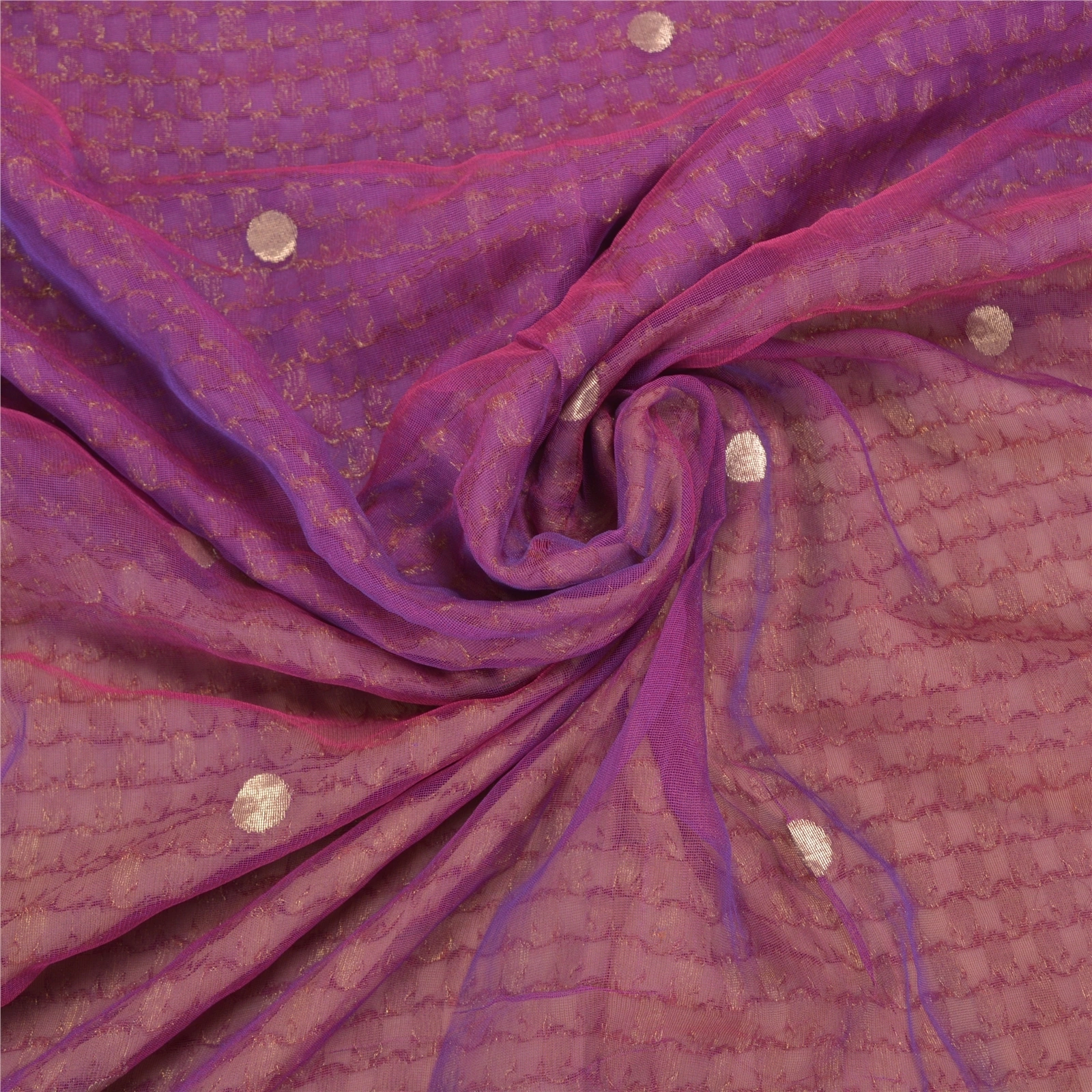 Sanskriti Vintage Purple Sarees Pure Georgette Silk Embroidered Sari Fabric, PS-58748-Purple &amp; Brown-Printed Work-100% Pure Georgette Silk &amp; Net Mesh-6