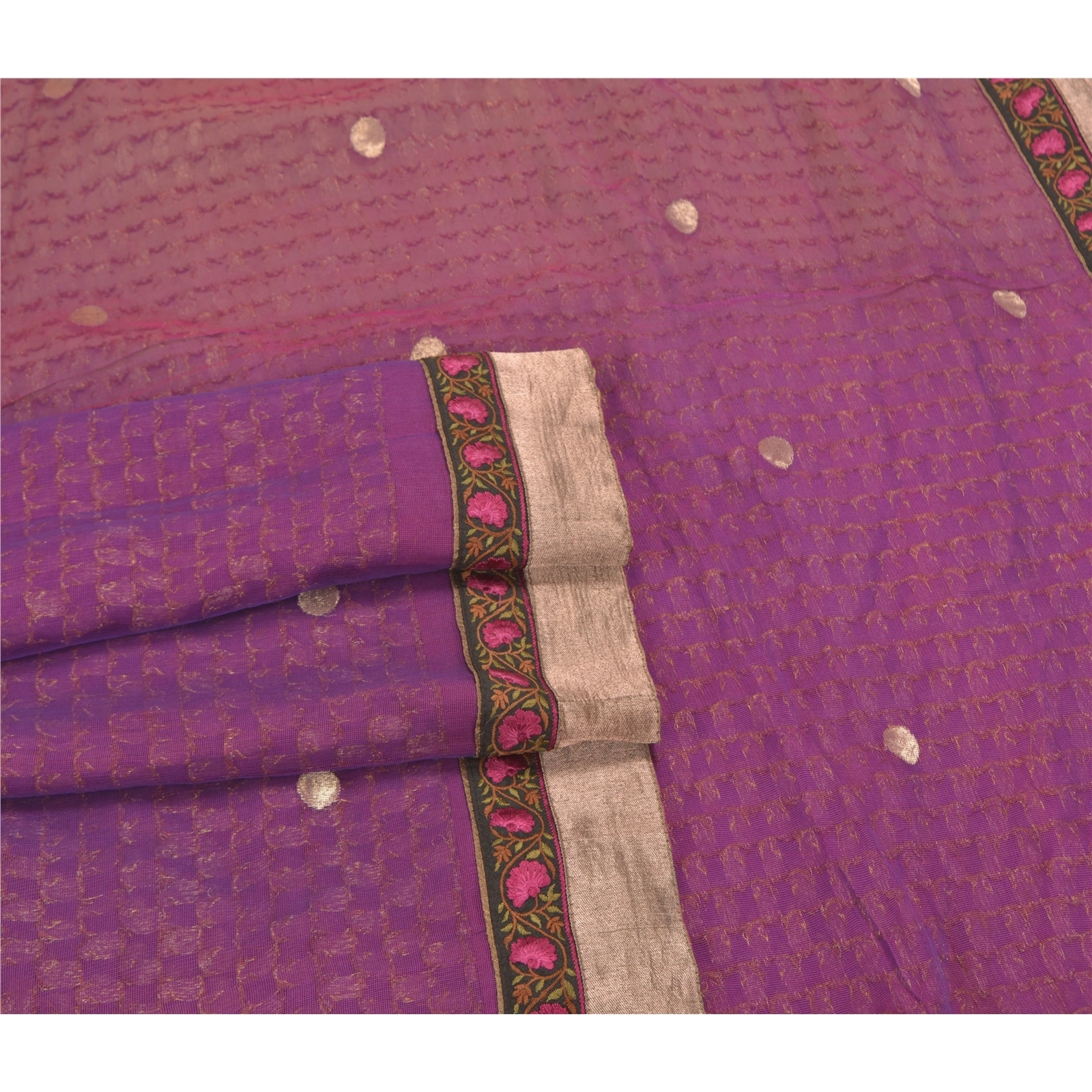 Sanskriti Vintage Purple Sarees Pure Georgette Silk Embroidered Sari Fabric, PS-58748-Purple &amp; Brown-Printed Work-100% Pure Georgette Silk &amp; Net Mesh-7