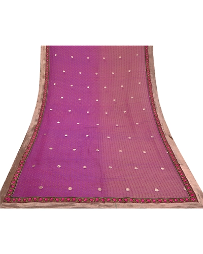Sanskriti Vintage Purple Sarees Pure Georgette Silk Embroidered Sari Fabric, PS-58748-Purple &amp; Brown-Printed Work-100% Pure Georgette Silk &amp; Net Mesh-8