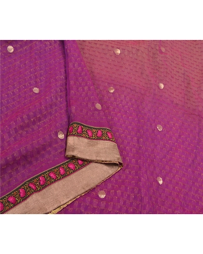 Sanskriti Vintage Purple Sarees Pure Georgette Silk Embroidered Sari Fabric, PS-58748-Purple &amp; Brown-Printed Work-100% Pure Georgette Silk &amp; Net Mesh-9