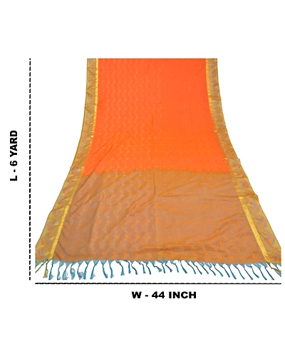 Sanskriti Vintage Orange Indian Sarees Art Silk Woven Premium Sari Craft Fabric, PS-58749-Orange-Woven Work-Art (Artificial) Silk-1