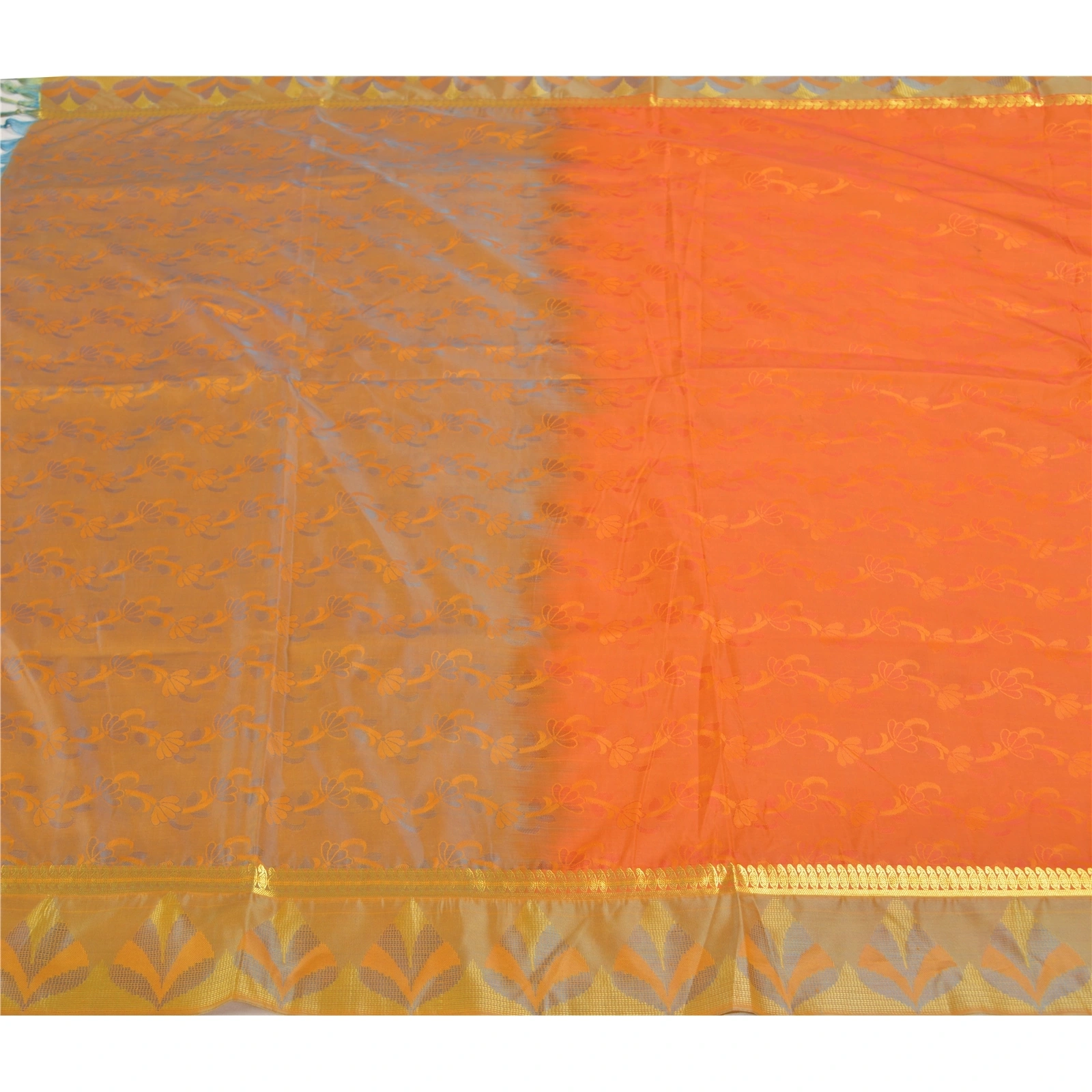 Sanskriti Vintage Orange Indian Sarees Art Silk Woven Premium Sari Craft Fabric, PS-58749-Orange-Woven Work-Art (Artificial) Silk-3