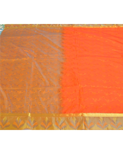 Sanskriti Vintage Orange Indian Sarees Art Silk Woven Premium Sari Craft Fabric, PS-58749-Orange-Woven Work-Art (Artificial) Silk-3