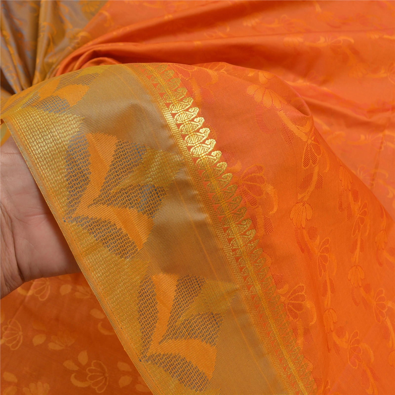 Sanskriti Vintage Orange Indian Sarees Art Silk Woven Premium Sari Craft Fabric, PS-58749-Orange-Woven Work-Art (Artificial) Silk-4