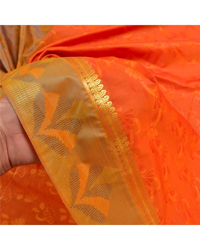 Sanskriti Vintage Orange Indian Sarees Art Silk Woven Premium Sari Craft Fabric, PS-58749-Orange-Woven Work-Art (Artificial) Silk-4