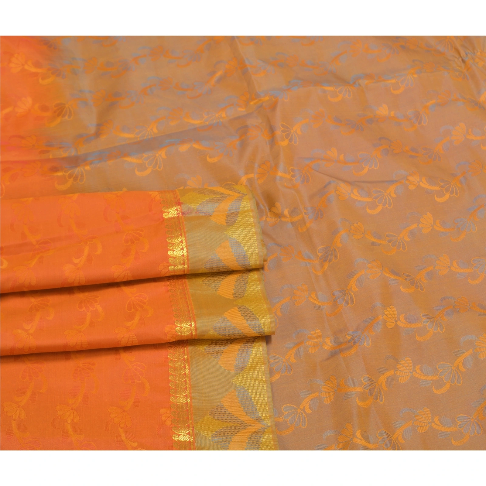 Sanskriti Vintage Orange Indian Sarees Art Silk Woven Premium Sari Craft Fabric, PS-58749-Orange-Woven Work-Art (Artificial) Silk-7