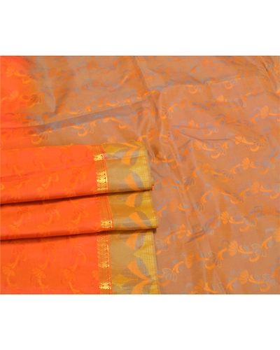 Sanskriti Vintage Orange Indian Sarees Art Silk Woven Premium Sari Craft Fabric, PS-58749-Orange-Woven Work-Art (Artificial) Silk-7